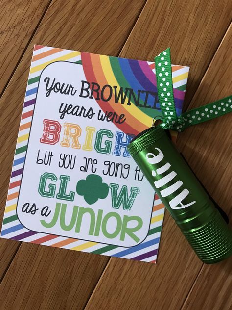 A Personalized Flashlight is the perfect gift for your bridging Girl Scout! End Of The Year Girl Scout Gifts, Girl Scouts Bridging Gifts, Daisy Bridging To Brownies Gifts, Girl Scout Leader Gifts, Brownie Girl Scouts Badges, Girl Scout Brownies Meetings, Girl Scout Gifts, Girl Scout Mom, Girl Scout Bridging