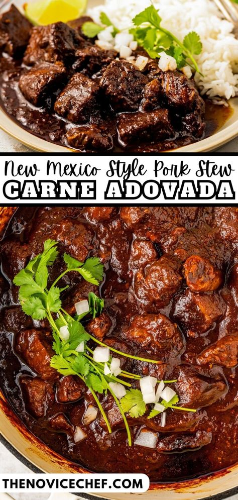 Carne Adovada New Mexico Recipe, Stew Pork Recipes, Adovada Recipe, Pork Stew Meat Recipes, Pork Soups, Mexican Pork Stew, Mexican Pork Recipes, Pork Stew Meat, Mexican Meat