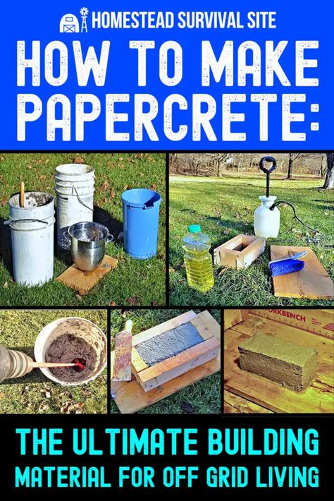 Papercrete is concrete made with paper. It's inexpensive, sturdy, lightweight, insulating, and better than bricks. Here's how to make it. Papercrete Recipe, Paper Bricks, Homemade Cabinets, Building Resilience, Cardboard Letters, Bricks Diy, Survival Skills Life Hacks, Concrete Diy Projects, Homesteading Skills