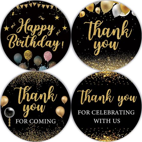 Black Happy Birthday, Happy Birthday Stickers, 1st Birthday Favors, Decorated Gift Bags, Small Business Gifts, 29th Birthday, Favor Labels, Business Gift, Birthday Stickers