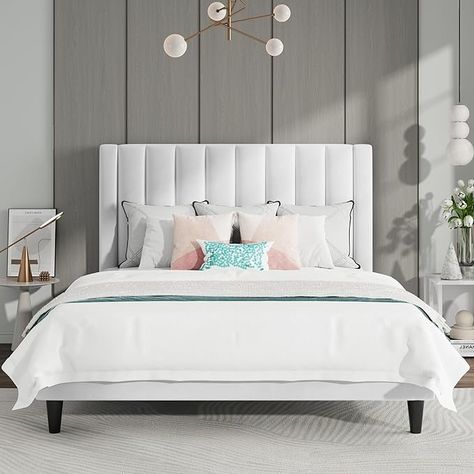 Amazon.com: SHA CERLIN Full Bed Frame/Velvet Upholstered Platform Bed Frame with Headboard/Strong Wood Slats Support/Mattress Foundation/No Box Spring Needed - Pink : Home & Kitchen Bed Frame Velvet, Soft Headboard, Platform Bed Frame With Headboard, White Bed Frame, Bed Frame With Headboard, Full Bed Frame, King Size Bed Frame, Wood Bed Frame, King Bed Frame