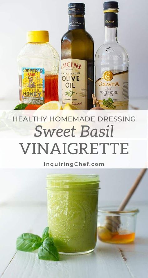 Pasta Salad Vinaigrette, Basil Vinaigrette Dressing, Creamy Basil Dressing, Salad Vinaigrette, Lemon Basil Vinaigrette, Green Dressing, Lemon Salad Dressings, Creamy Salad, Green Salads