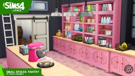 Small Spaces: Pantry CC Pack (REVIEW) | SIXAM CC on Patreon Sims 4 Pantry, Sims Cc Furniture, Sixam Cc, Retro Kitchen Appliances, Hanging Fireplace, Sims 4 Kitchen, Pantry Room, Eco Kitchen, Kitchen Clutter