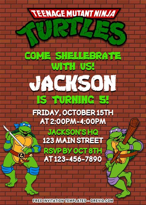 Ninja Turtle Fourth Birthday, Teenage Mutant Ninja Turtles Invitations, Tmnt Birthday Invitations, Ninja Turtles Birthday Invitations, Teenage Ninja Turtle Party Ideas, Ninja Turtle Birthday Invitations, Ninja Turtle Birthday Decorations, Tmnt Birthday Party Ideas, Teenage Mutant Ninja Turtle Party