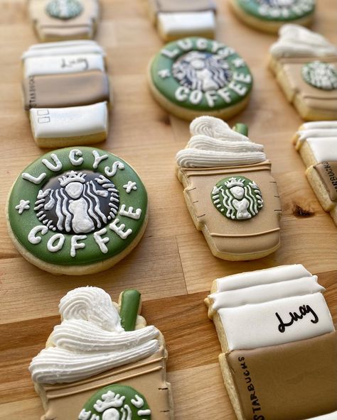 Melissa - My Little Oven Bakery (@mylittleovenbakery) • Instagram photos and videos Starbucks Royal Icing Cookies, Frappuccino Cookies Decorated, Starbucks Cookies Decorated, Starbucks Cookie, Starbucks Cookies, Starbucks Birthday, Heart Sugar Cookie, Winter Cookies, Coffee Starbucks