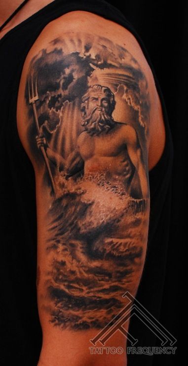 Trident Tattoo, Mangas Tattoo, Poseidon Tattoo, Sea Tattoo, Greek Mythology Tattoos, Mythology Tattoos, Geniale Tattoos, Greek Tattoos, Warrior Tattoo