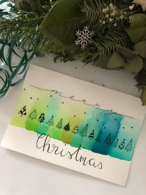 Watercolor Christmas Cards Diy, Watercolor Christmas Card, Painted Christmas Cards, Easter Decorations Ideas, Christmas Card Art, Ideas For Easter Decorations, Homemade Christmas Cards, Watercolor Christmas Cards, Ideas For Easter