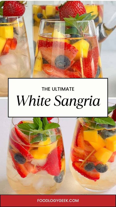 Quench your thirst and elevate your summer gatherings with the refreshing allure of White Wine Sangria! 🍹🍇 Embrace the perfect blend of crisp white wine, succulent fruits, and a touch of sweetness. Don't miss out – sip into sunshine today! ☀️ #WhiteWineSangria #SummerVibes #Cheers Bridal Shower Ideas Succulents, Winter Sangria Recipes White, Best White Sangria Recipe, Easy White Sangria, Easy White Sangria Recipe, Wine Punch Recipes, White Wine Drink, Wine Spritzer Recipe, Champagne Sangria