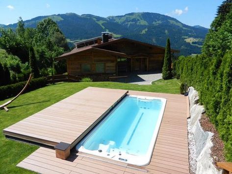 8. Rolling Pool Cover Diy Pool Cover, Pool Cover Ideas, Piscina Diy, Deck Cover, Automatic Pool Cover, Wooden Pool, Kleiner Pool Design, Swimming Pool Decks, Small Pool Design