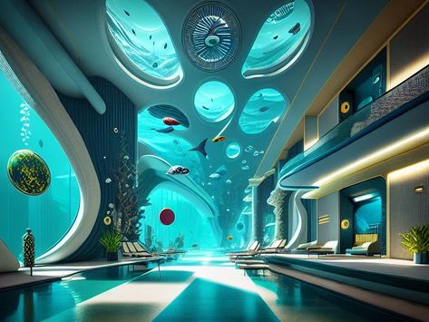 Gj 1214b, Aquarium Interior, Ocean Architecture, Futuristic Concept Art, Underwater Room, Underwater Park, Underwater Hotel, Hayday Farm Design, Building Front Designs