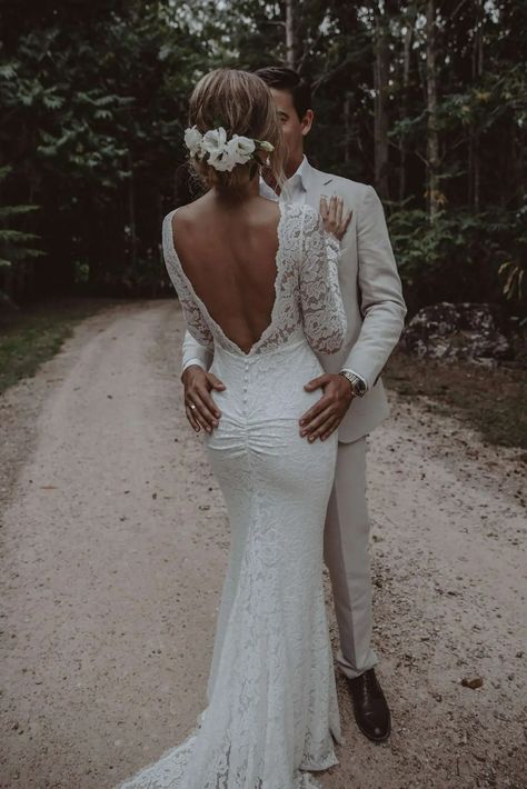 Sexy Wedding Dresses: 30 Racy Designs For Daring Brides - hitched.co.uk Wedding Dresses Simple Lace Boho, Cut Out Back Wedding Dress, Elegant Wedding Dress Fit And Flare, Boat Neck Trumpet Wedding Dress, Lacey Elegant Wedding Dress, Lacey Boho Wedding Dress, Wedding Dresses Sleek Elegant, Tighter Wedding Dress, Wedding Dresses With Sleeves Fitted