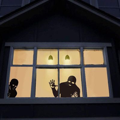 Halloween Window Cutouts Diy, Scary Window Silhouettes, Halloween Projector Window, Window Halloween Decor, Creepy Window, Halloween Window Art, Halloween Decorations Window, Halloween Living Room Decor Ideas, Creepy Stickers