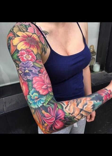 Colorful Sleeve Tattoos, Japanese Tattoo Symbols, Feminine Tattoo Sleeves, Tattoos For Women Flowers, Cat Tattoos, Floral Tattoo Sleeve, Irezumi Tattoos, Flower Tattoo Sleeve, Tiny Tattoo