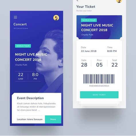 Event Ticketing App by @riko.design -------------------------------------------------------------------------------------------- Check out our new site & submit your designs👇 🔗 www.uitrends.co ⠀⠀ -------------------------------------------------------------------------------------------- Follow us ➡️ @uitrends for daily UI UX inspiration Ui Ux Inspiration, Ui Design Mobile, Event App, Prototyping Tools, E Ticket, Ios App Design, Ux Inspiration, Ui Ux App, Desain Ui