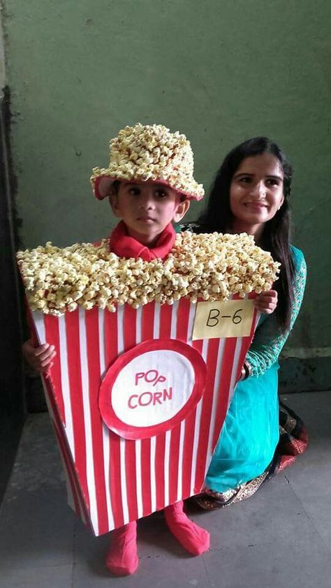 Best Fancy Dress Ideas, Movie Fancy Dress, Halloween Costumes Kids Homemade, Popcorn Costume, Fancy Dress Costumes Kids, Fancy Dress Ideas, Diy Popcorn, Fancy Dress Competition, Boys Fancy Dress