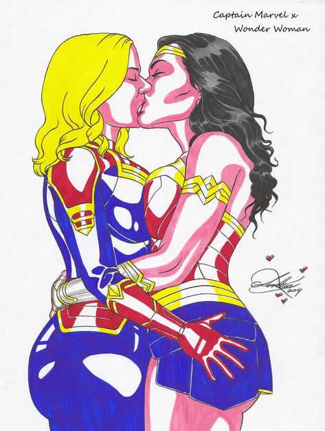 Ship, ship ship!😍😍 Wonder Woman And Supergirl, Harley And Ivy, Marvel Art Drawings, Woman Happy, Fund Raiser, Happy Pride Month, Female Superhero, Lesbian Art, Sims 4 Mods Clothes