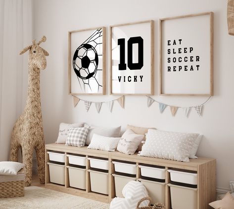 Set of 3 Soccer Wall Art Prints Personalized Soccer Prints Boys Bedroom Decor, Kids Bedroom Soccer Decor, Custom Soccer Wall Art - Etsy Australia Girls Soccer Bedroom, Boys Soccer Bedroom, Soccer Themed Bedroom, Soccer Bedroom, Hiasan Perkahwinan, Soccer Room, Football Rooms, Soccer Decor, Soccer Wall Art