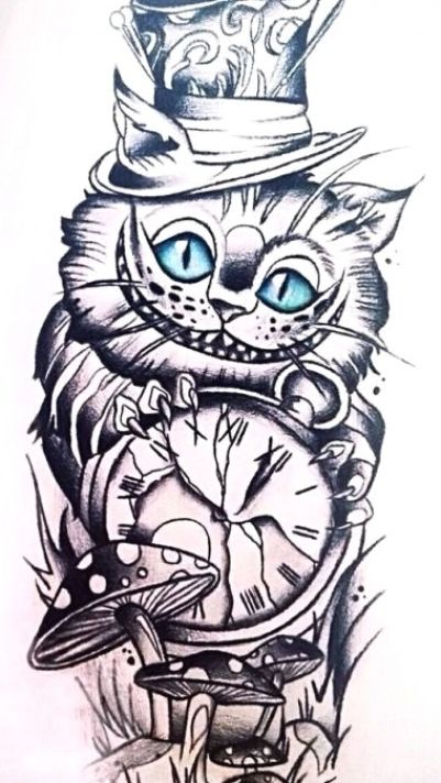 ALICE IN WONDERLAND #tattooideas #tattoo #tattoos Mad Hatter Drawing, Cheshire Cat Drawing, Mad Hatter Tattoo, Gatto Del Cheshire, Cheshire Cat Tattoo, Tim Burton Tattoo, Alice And Wonderland Tattoos, Tato Dada, Dark Alice In Wonderland