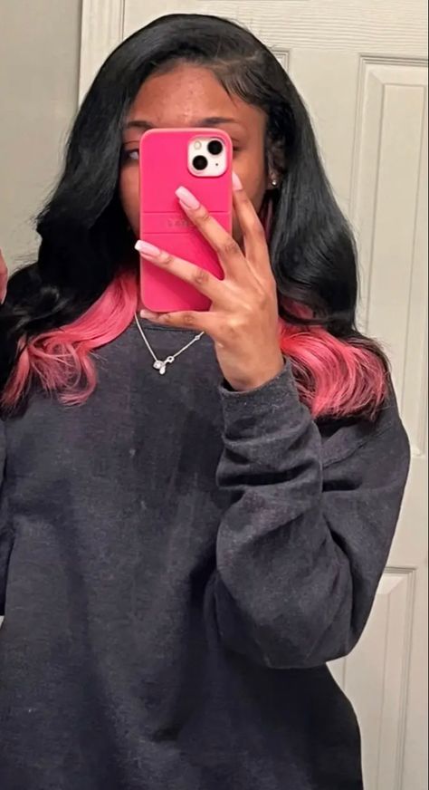 Black Hair With Pink Peekaboos, Colored Quick Weave, Practice Hairstyles, Hairstyles With Color, Xoxo Jewelry, Highlight Hair, Peekaboo Hair, Frontal Wig Hairstyles, Sew In Hairstyles