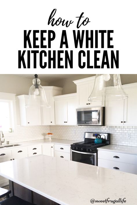 I found the secret tip to keeping a white kitchen clean.  How to clean white kitchen cabinets.  Microfiber cleaning cloths.  Kitchen cleaning tips.  White kitchen cabinets.  Kitchen goals.  E-cloth cleaning.  #whitekitchen #cleaninghacks #kitchencabinets #cleaningtips #microfiber How To Keep White Cabinets Clean, Clean White Cabinets Kitchen, Best Way To Clean White Cabinets, How To Clean White Cabinets Kitchens, Cleaning White Cabinets Kitchen, Frugal Cleaning, Clean White Kitchen, White Kitchen Cabinet Doors, Kitchen Pantries