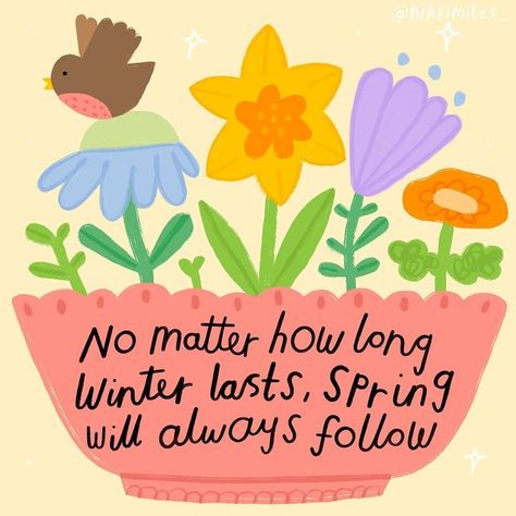 Nikki Miles on Instagram: "Brighter days are coming🌷spring will be here soon🌈🌼☁️ #springquotes #mentalhealthawareness #mentalhealthquote #cutequotesandsayings" What Is Mindfulness, Spring Quotes, Planner Setup, Brighter Days, Mood Board Inspiration, Cheer You Up, Care Quotes, Spring Is Coming, Long Winter