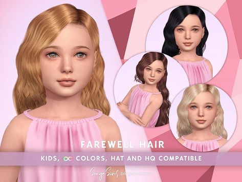 - Super long wavy hair. Hope you like it! - Kids to elders. - All LODs (essential for gameplay performance). - HQ and hat compatible. - Almost unlimited colors. Learn how it works HERE. Child Hairstyles, Curly Hair Fringe, Sims Clothes, Fringe Bangs, Sims Hair, Super Long Hair, Long Wavy Hair, Sims Cc, Free Kids