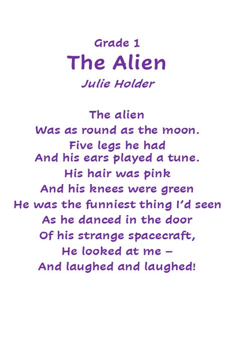 It's fun to imagine what the aliens laugh sounded like. Alien Poem, Poetry Lesson, Space Week, Kindergarten Songs, The Aliens, Cute Alien, Poetry Lessons, Kids Boxing, Scarecrow