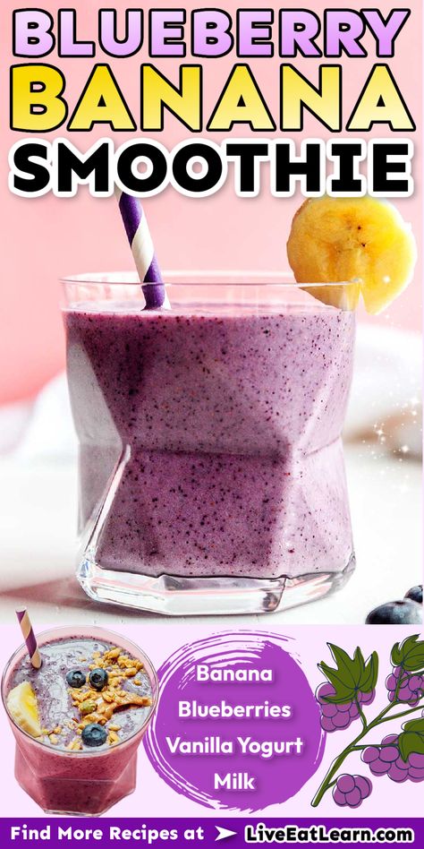 Refresh and cool down with this easy blueberry banana smoothie. Perfectly frosty and made with just four ingredients, it’s the perfect quick and easy breakfast or sweet treat. This highly-rated fan-favorite smoothie is about to be your favorite! Blueberry Banana Smoothie Recipe, Blueberry Banana Smoothie Recipes, Quick Smoothie Recipes, Blueberry Banana Smoothie, Blueberry Smoothie, Banana Smoothie Recipe, Smoothie Mix, Nutritious Smoothies, Vegetarian Breakfast Recipes