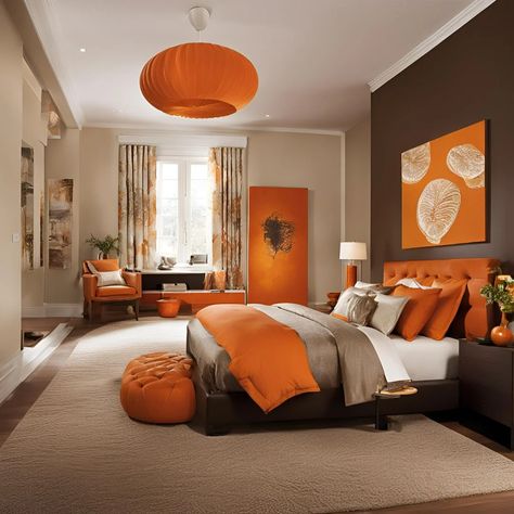 Orange Bedroom Ideas for a Vibrant Makeover Brown And White Bedding, White Bedding Decor, Colorful Bedrooms, Masters Bedroom, Orange Bedroom Ideas, Orange Comforter, Classic Bedroom Design, Cozy Bedroom Colors, Apartment Living Room Ideas