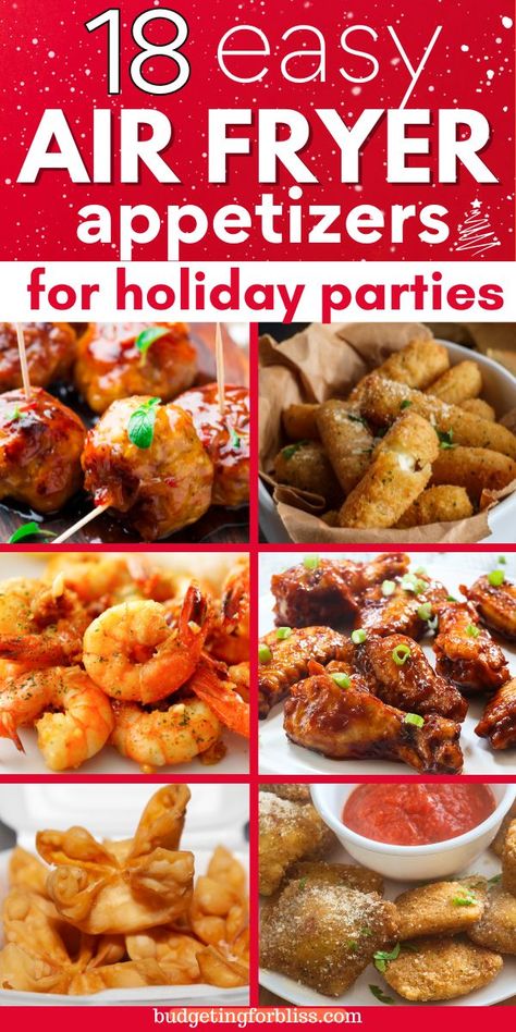 Find easy air fryer appetizers that are perfect for parties, potlucks or gatherings this holiday season. These crowd-pleasing air fryer appetizer recipes are perfect for feeding a crowd and include everything from crispy chicken wings to crab rangoon, and delicious air fried shrimp. Everyone will love these simple and quick air fryer party snacks. Easy Air Fryer Snack Recipes, Air Fryer Appetizers For Party, Air Fry Snacks, Air Fried Snacks, Air Fryer Appetizer Recipes, Air Fried Shrimp, Air Fryer Appetizers, Love Printables, Christmas Appetizers Easy