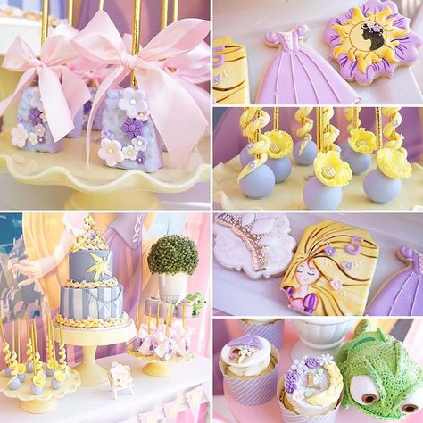 Tangled / Rapunzel 5th Birthday Dessert Table for Leeya. Wish I had more pictures to share. This was so adorable. Rapunzel Cookies, Princess Party Food, Rapunzel Birthday Cake, Birthday Dessert Table, Bolo Rapunzel, Tangled Birthday Party, Rapunzel Birthday, Rapunzel Birthday Party, Dessert Table Birthday