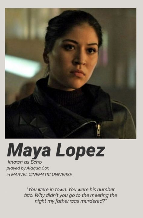 maya lopez aka Echo Hawkeye Echo Maya Lopez, Echo Hawkeye, Echo Marvel, Maya Lopez, Mcu Characters, Film Posters Vintage, Emma Frost, Marvel Posters, Film Posters