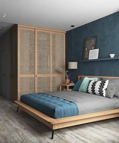 Simple Room Decoration, Dekorasi Kamar Tidur, Simple Room, Beautiful Interior Design, Blue Walls, Home Room Design, Apartment Design, Bed Room, Home Decor Bedroom