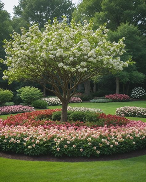 7 Best Trees For Flower Beds Trees For Flower Beds, Under Tree Landscaping Ideas, Plants For Under Trees, Trees With White Bark, Ornamental Pear Tree, Agro Tourism, Shade Loving Flowers, Birch Trees Landscaping, Flower Trees