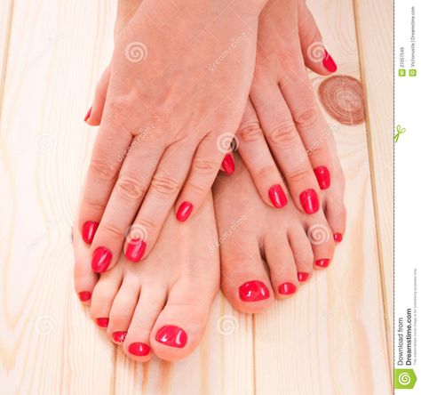 Red Manicure And Pedicure With Flower Stock Photo - Image: 8003580 No Chip Manicure, Shellac Manicure, Spa Manicure, Red Manicure, London Nails, Nails Spa, Long Lasting Nails, Beauty Packaging, Manicure Y Pedicure