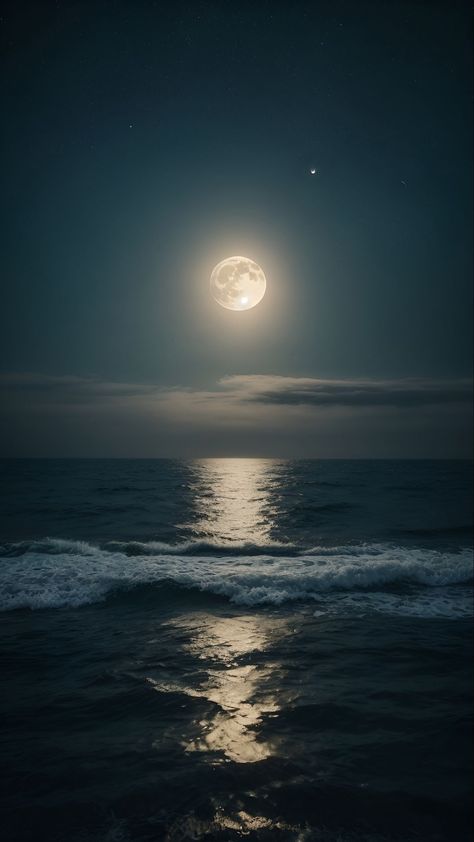 Dark Ocean Wallpaper, Ocean Phone Wallpaper, Moon And Stars Wallpaper, Dark Ocean, Moonlight Photography, Ocean At Night, Scenery Photos, Pretty Backgrounds, Night Scenery