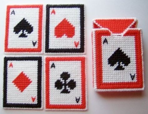 Playing Card Crafts, Sign Languages, Play Cards, Plastic Canvas Coasters, Cross Stitch Fonts, Plastic Canvas Stitches, Diy Perler Bead Crafts, Wedding Cards Handmade, Beads Ideas