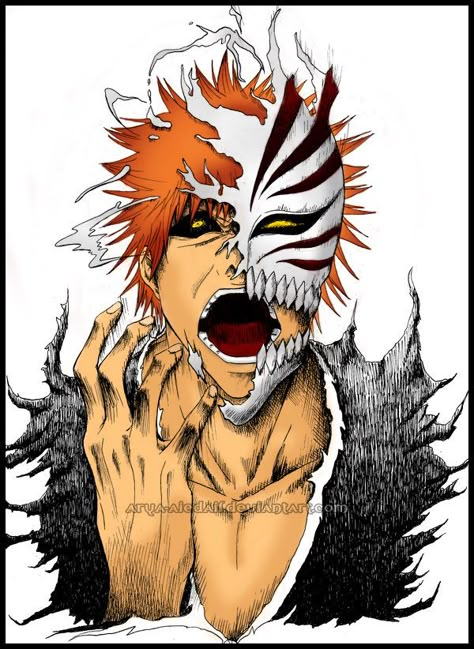 Hollow Ichigo Ichigo Hollow Mask, Hollow Ichigo, Ichigo Kurosaki Wallpaper, Bleach Drawing, Bleach Anime Art, Kurosaki Ichigo, Bleach Fanart, Ichigo Kurosaki, Anime Bleach