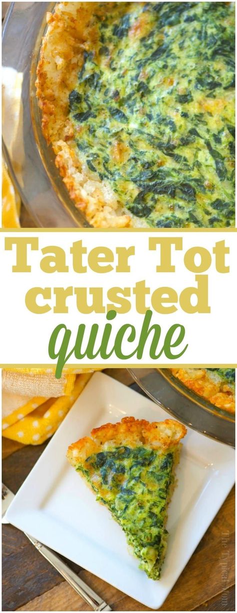 Tater tot crusted spinach quiche! It's perfect for breakfast or brunch with a crunchy tater tot pie crust and warm egg filling. #tatertots #quiche #tatertot #pie #spiach #cheese #breakfast via @pinterest.com/thetypicalmom Tater Tot Pie, Tater Tot Crust, Quiche Filling, Smoked Eggs, Casserole Crockpot Recipes, Breakfast Casserole With Bread, Healthy Breakfast Casserole, Crockpot Breakfast Casserole, Cheese Breakfast