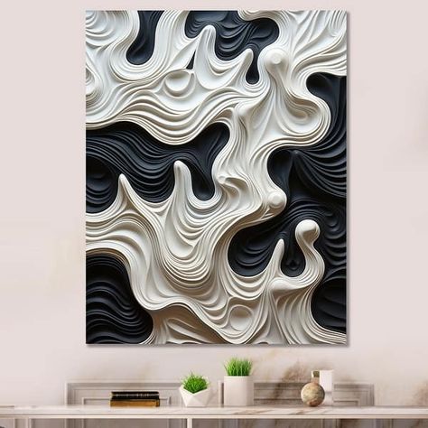 Designart "Black White Opt Art Rhythmic Pulses I" Op Art Wall Art Living Room - Bed Bath & Beyond - 38983449 3d Printed Decoration Wall Art, 3d Printing Wall Art, 3d Print Wall Art, Black And White Wall Art Living Room, 3d Printed Wall Art, Black Wall Art Living Room, Black And White Living Room Decor, 3d Abstract Art, 3d Canvas Art