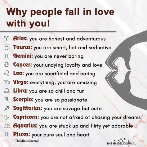 Why People Fall in Love with You https://themindsjournal.com/why-people-fall-in-love-with-you/ Birth Month Quotes, Aries Zodiac Facts, You Are Smart, Astrology And Horoscopes, Zodiac Sign Traits, Zodiac Signs Horoscope, People Fall In Love, Zodiac Signs Funny, Zodiac Memes