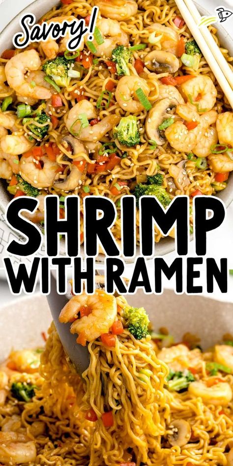 Shrimp With Ramen Shrimp Ramen Noodle Bowl Recipes, Shrimp With Ramen Noodles Recipe, Shrimp Roman Noodle Recipes, Shrimp And Chicken Ramen Recipes, Shrimp With Ramen Noodles, Shrimp And Ramen Noodle Recipes, Asian Shrimp Noodles, Seafood Ramen Noodle Recipes, Seafood Boil Ramen