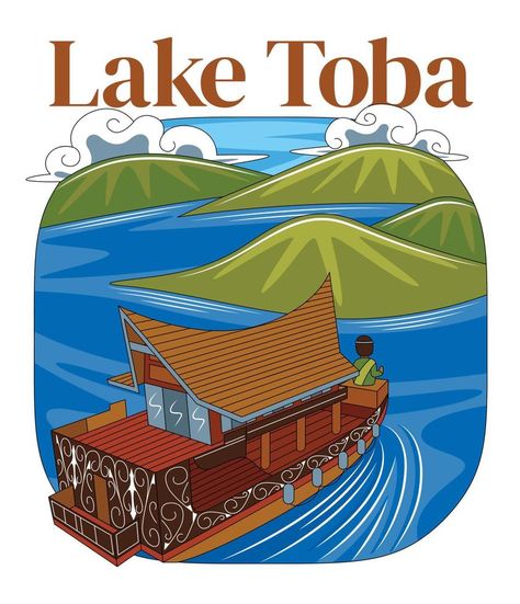 Lake Toba North Sumatra Indonesia Vector Art Lake Toba, North Sumatra, Lake Art, Aesthetic Stickers, Haikyu!!, Label Design, Art Art, Harry Styles, Vector Art