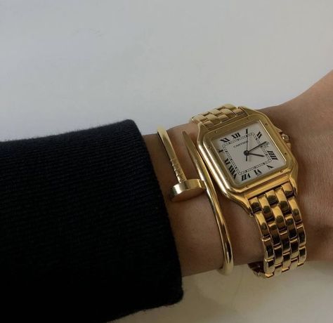 Cartier Watches Women, Nail Bracelet, Wrist Stacks, Cartier Bracelet, Cartier Panthere, Cartier Watch, Classy Jewelry, Girly Jewelry, Cartier Love Bracelet