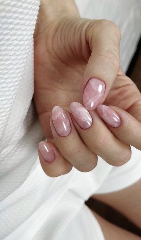 Short Oval Nails, Oval Nails Designs, Marble Nail Designs, Pink Gel Nails, Nude Nail Designs, Subtle Nails, Flower Nail Designs, Blush Nails, Ombre Nail Designs