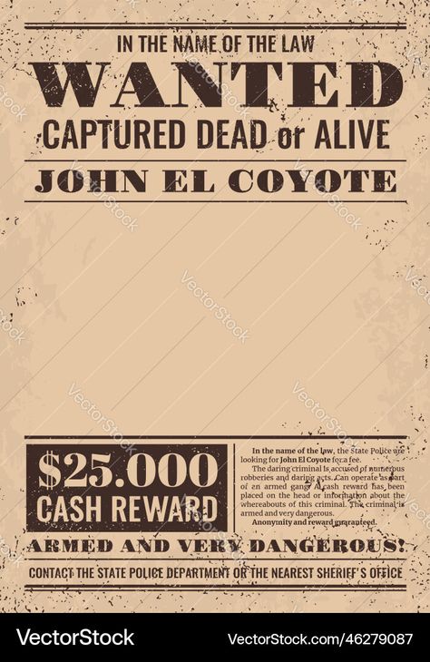 Reward Poster, Wild West Saloon, Dead Alive, Poster Diy, Wanted Poster, Sheriff Office, Dead Or Alive, Banner Vector, Bounty Hunter