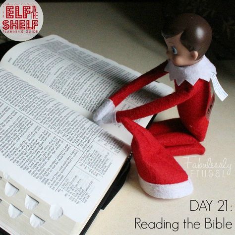 Elf On The Shelf Reading Bible, Elf Reading Bible, Elf On The Shelf Bible Ideas, Eots Ideas, Christmas Story Bible, Elf Reading, Bible Christmas, Reading Bible, Easy Elf On The Shelf