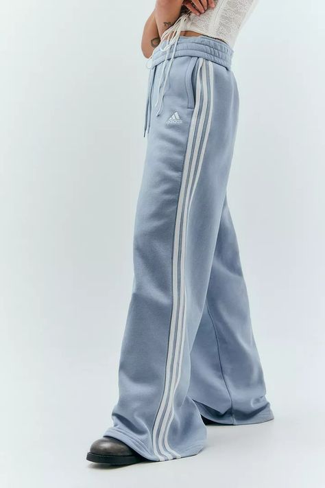 adidas Blue 3-Stripes Wide Leg Track Pants | Urban Outfitters UK Adidas Track Pants Outfit, Wide Leg Track Pants, Track Pants Outfit, Teenage Clothing, Blue Tracksuit, Adidas Set, Joggers Track Pants, Tracksuit Pants, Adidas Track Pants