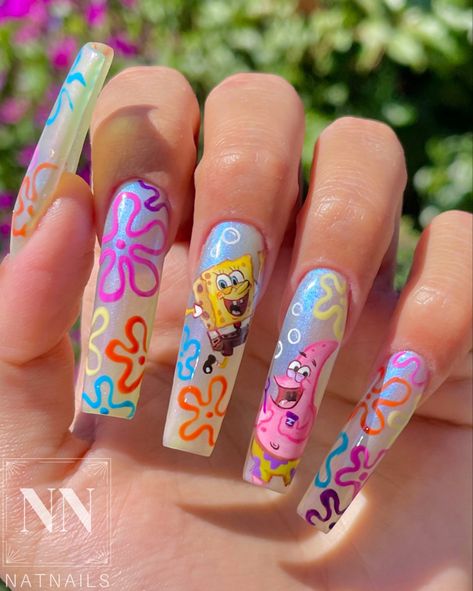 @natnails_profesional Sponge Bob Nail Art, Sponge Bob Nails, Spongebob Nails, Bob Sponge, Sponge Nails, Summery Nails, Sponge Bob, Holiday Nails, 3rd Birthday