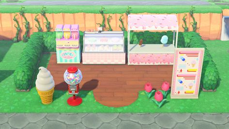 Ice Cream Stall Acnh, Ice Cream Shop Acnh Design, Ice Cream Stand Acnh, Animal Crossing Ice Cream Stall, Acnh Dessert Shop, Acnh Ice Cream Stall Design, Animal Crossing Ice Cream Shop, Acnh Ice Cream Shop, Acnh Ice Cream